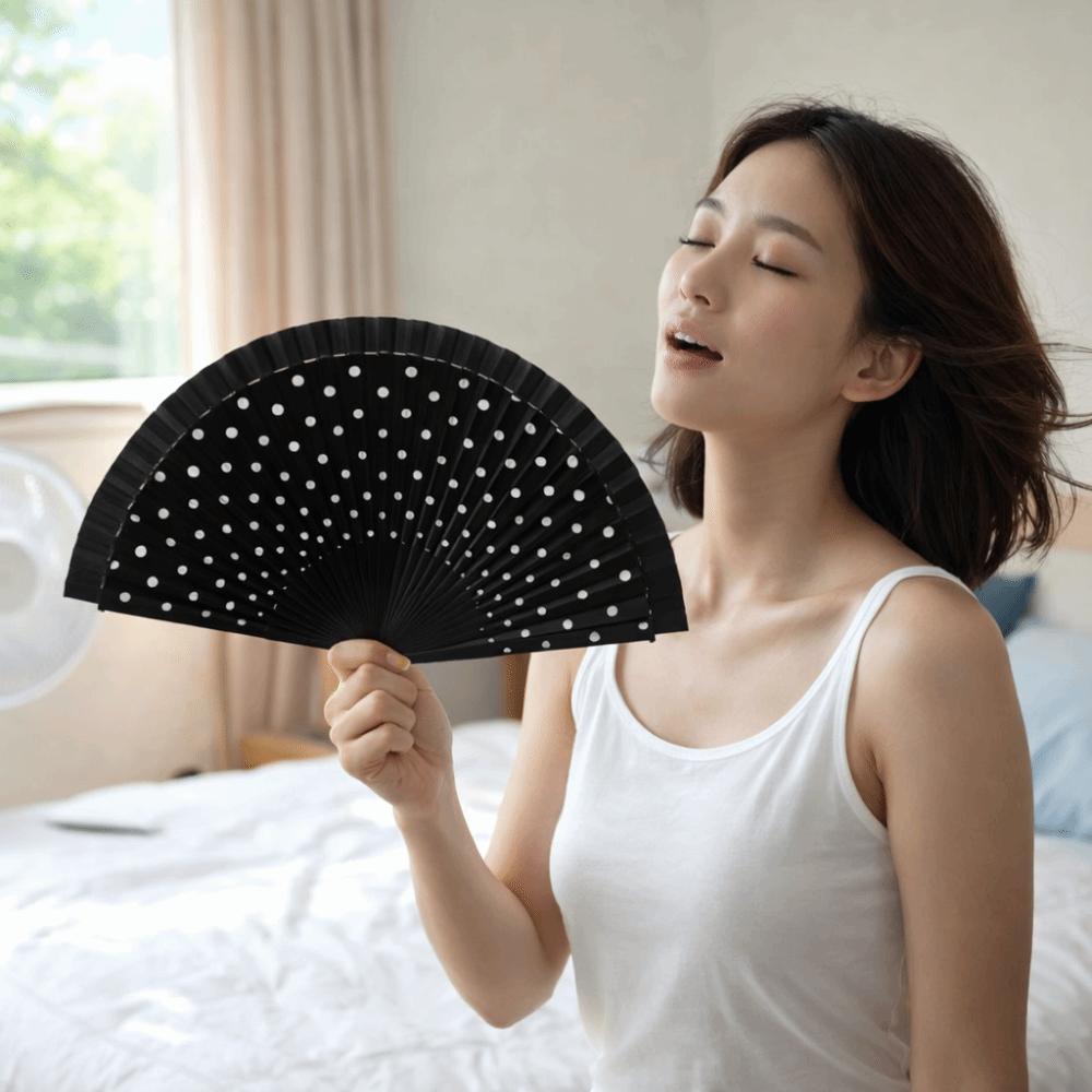 Portable Dots Pattern Flamenco Spanish Folding Fan Vintage Wood Handle Hand Fan Colorful Dancing Fan Filming Props