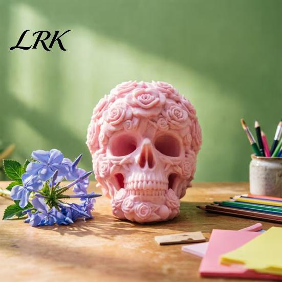 Готическая Черепная Декорация 3D Печатная Фигурка Розы, Прочная Пластиковая Скульптура Цветов Коллекционная Фигурка с Детализированными Лепестками И Костной Текстурой,