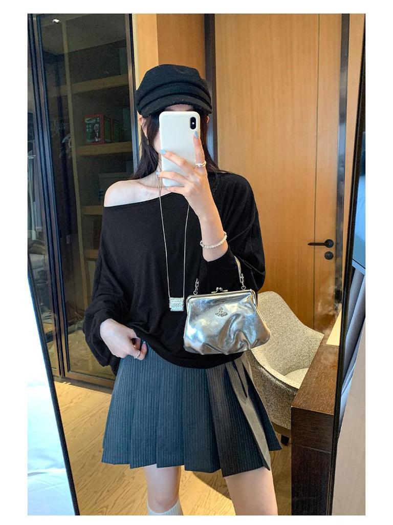 Petite Asymmetrical Off-Shoulder Batwing Sleeve Cropped Top for Women - Spring 2026 Arrival