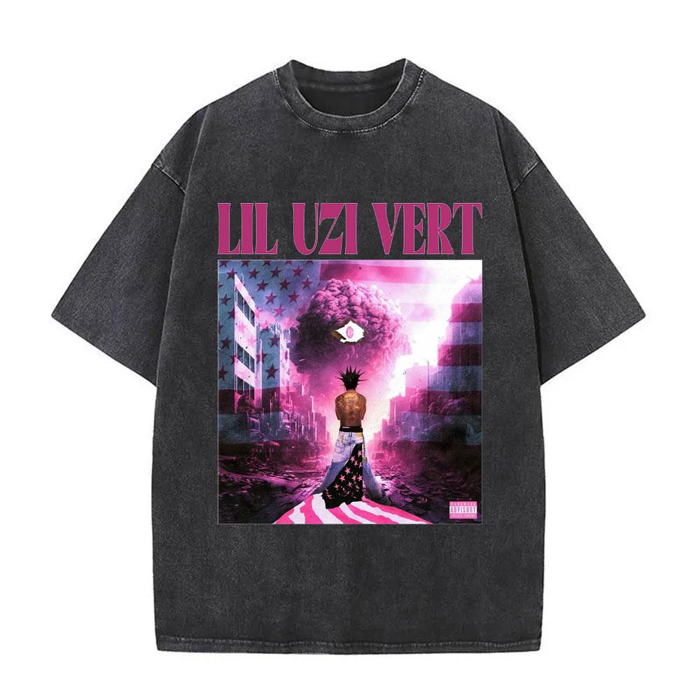 Рэпер Lil Uzi Vert Розовая Лента Винтажная Стиранная Футболка Мужская Женская Хип-Хоп Мода Поп Музыка Футболки Мужская Хлопковая Оверсайз Футболка