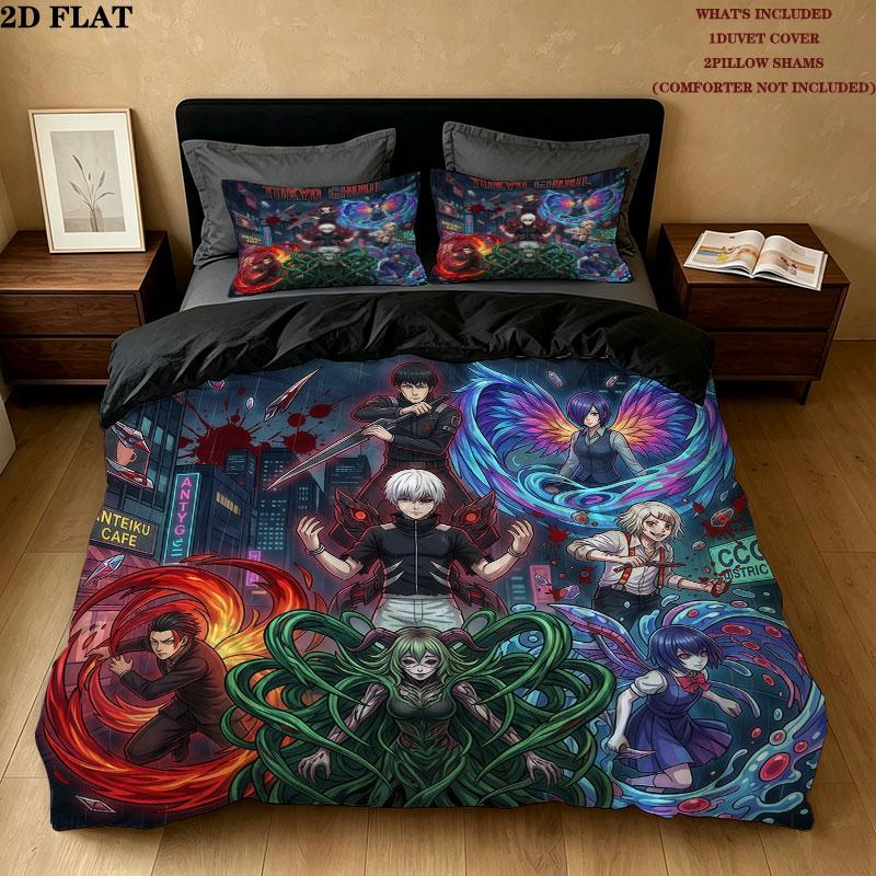 Tokyo Ghoul Pattern Bedding Quilt Set Quilt Cover Pillowcase Home Birthday Gift(1 * duvet cover + 2 * pillowcase, without core)