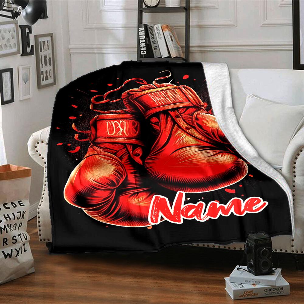 Custom Name boxing Theme Printed Blanket - Perfect for Couch, Bed, Travel & Outdoor Use | Machine Washable, Cozy & Durable.
