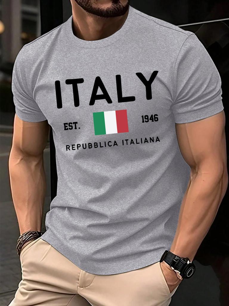 Италия Repubblica Italiana Печатные Футболки Мужская Мода Футболка с О-образным Вырезом Хлопок Свободная Одежда Мужская Универсальная Повседневная Уличная Одежда