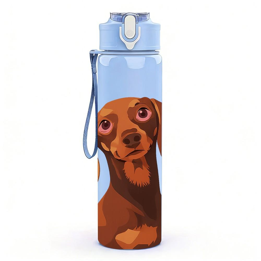 1PC Brown Dachshund Head Portrait 750ml Color Plastic Sports Water Bottle Leakproof Flip Straw Lid For Sports Office Home Use