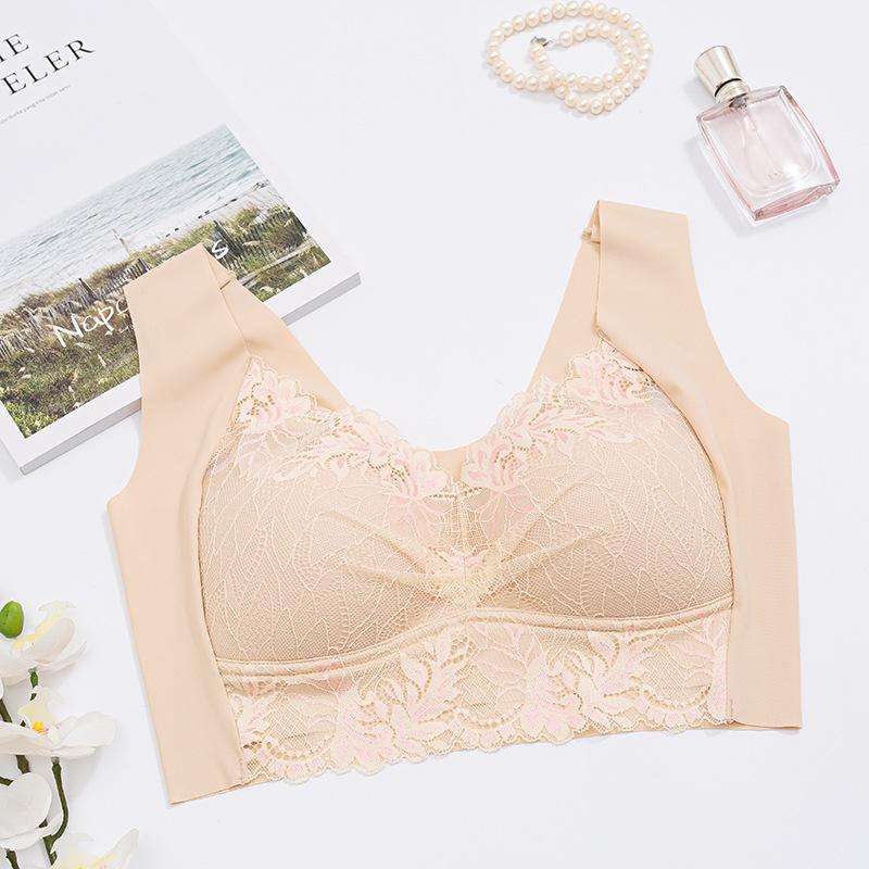Кружевной бюстгальтер из ледяного шелка с фиксированной чашкой, закрытый бюстгальтер без стального кольца, большая регулировка груди