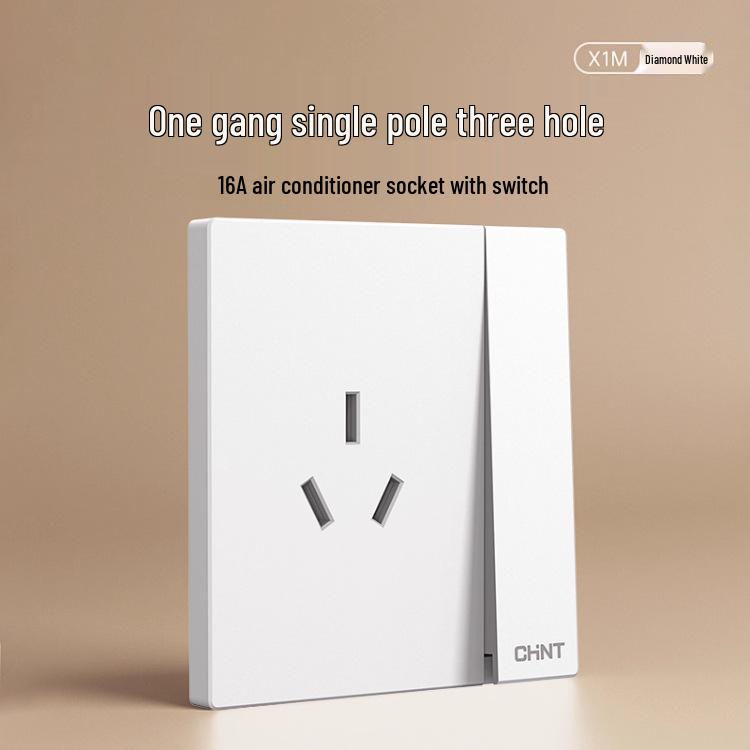 Chint 16A Настенная розетка для кондиционера, одинарная, пятиконтактная, тип 86, бриллиантово-белый.