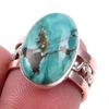 Natural Tibetan Turquoise Gemstone 925 Solid Silver Two Tone Ring S.7.5US D0z31