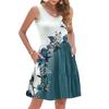 Women's Summer Fashion Casual V-neck Pleated Patchwork Vintage Floral Print Sleeveless Pocket Vest Dress