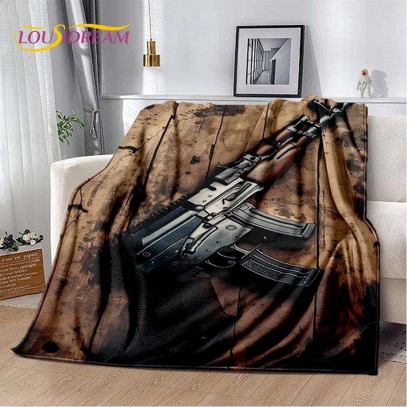 2025 New Retro Guns Pistol Ammunition Bullet Cartridge AK M4 Soft Flannel Blankets,Throw Blanket for Picnic Beds Sofa Bedroom