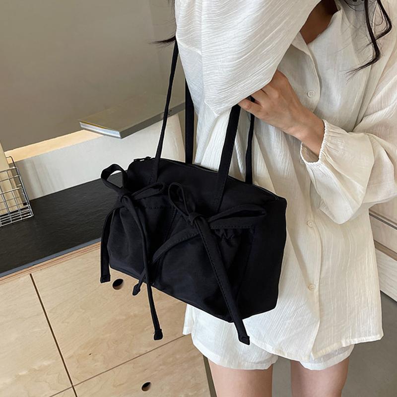 Yogodlns Легкая повседневная хлопковая сумка на плечо, уникальный свежий дизайн с бантом, дорожная сумка подмышки, однотонная женская большая вместительная сумка