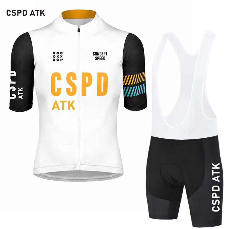CSPD ATK Men's Cycling Jersey Set Summer Road Cycling Sweatshirt Moisture wicking Cycling Paddle Sponge Cushion Cycling Shorts