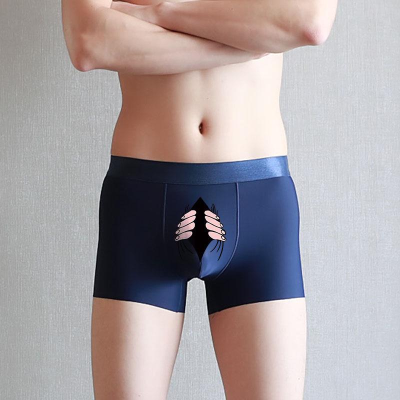 Сексуальные мужские трусы-боксеры из ледяного шелка с мультяшным принтом, нижнее белье для влюбленных, подарок