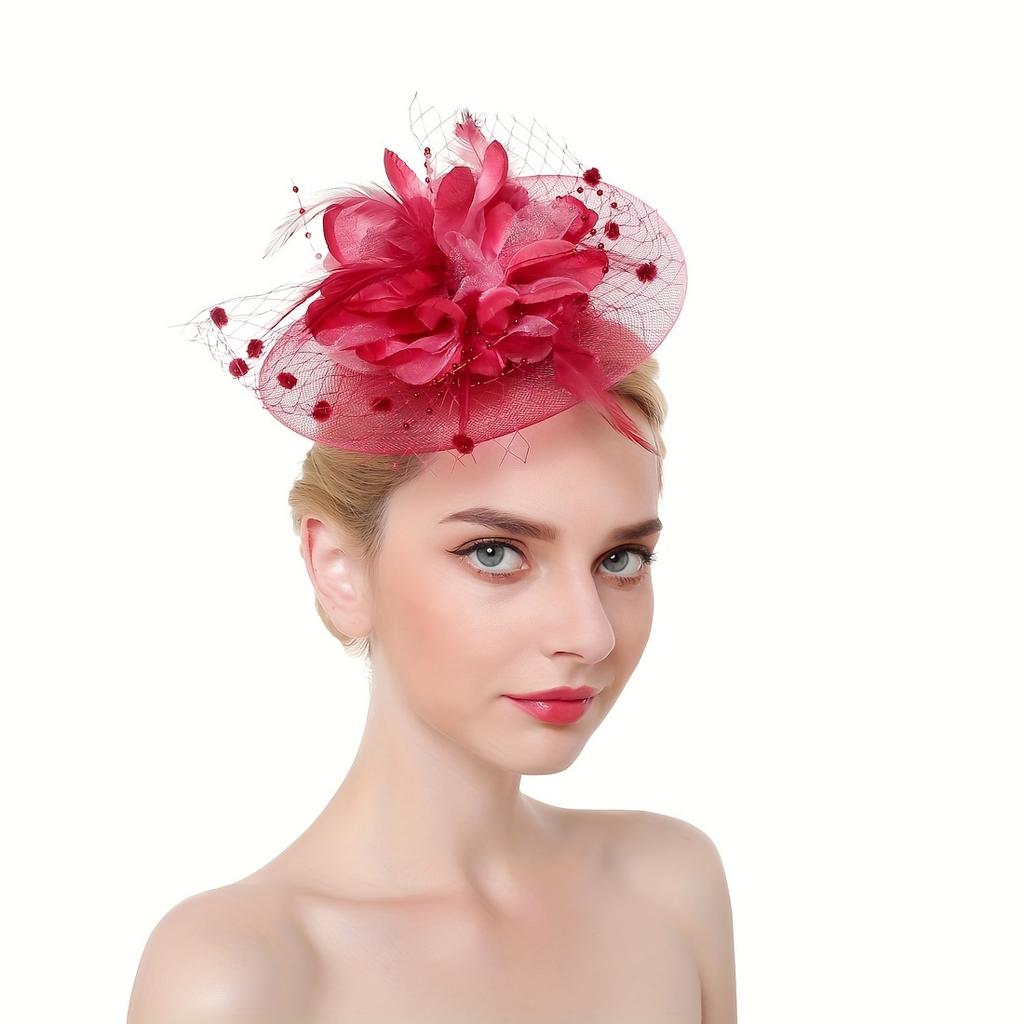 Elegant Fascinator Hat Tea Party Hat Flower Shaped Ornament Headwear With Mesh Women Hair Accessories