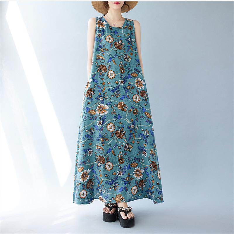 Sleeveless Plus Size Vintage Floral New In Dresses for Women Casual Loose Long Summer Dress