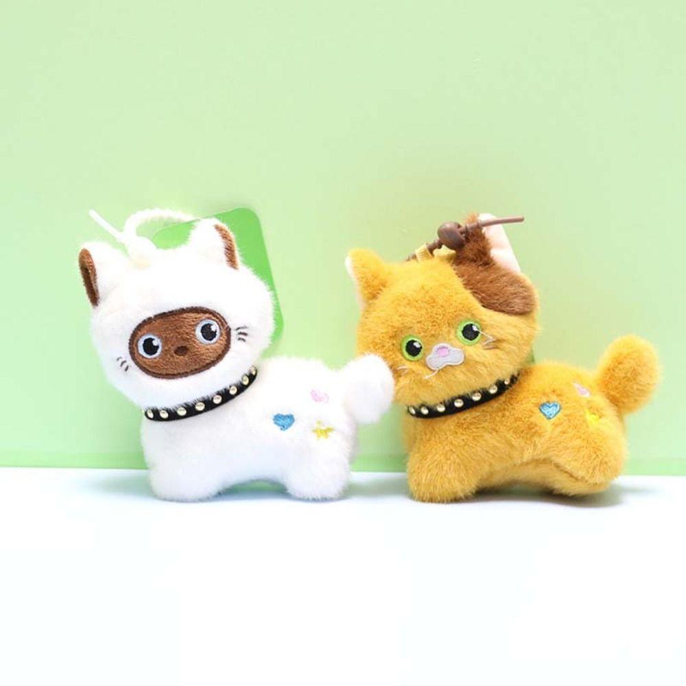 Girl Heart Simulation Kitten Pendant Soft Stuffed Plush Cat Key Chain Hanging Accessory