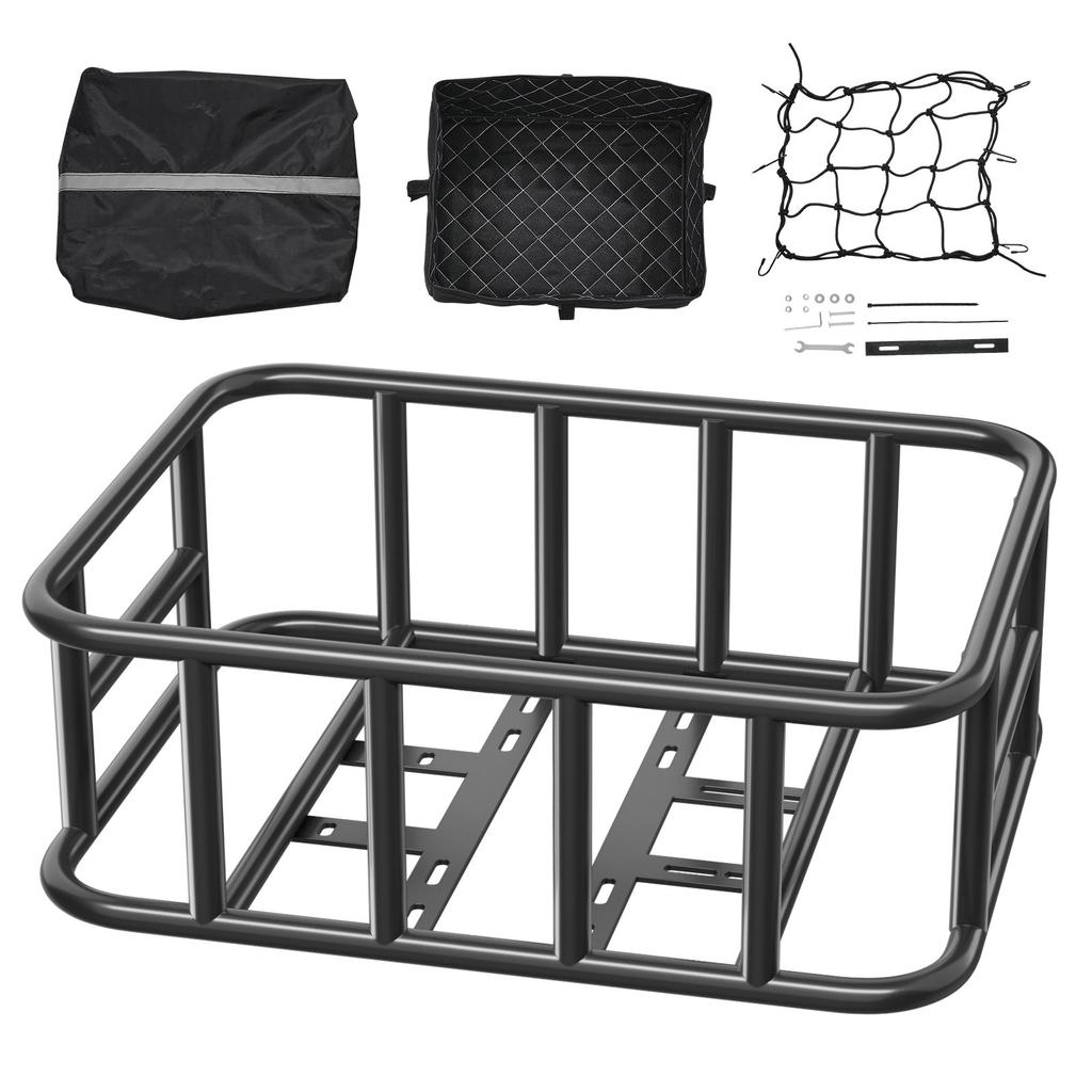 VEVOR Rear Bike Basket, Medium Bicycle Basket with Cargo Net, Liner & Waterproof Cover