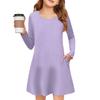 Girls' Long Sleeve Dress - Solid Color Pocket Dress