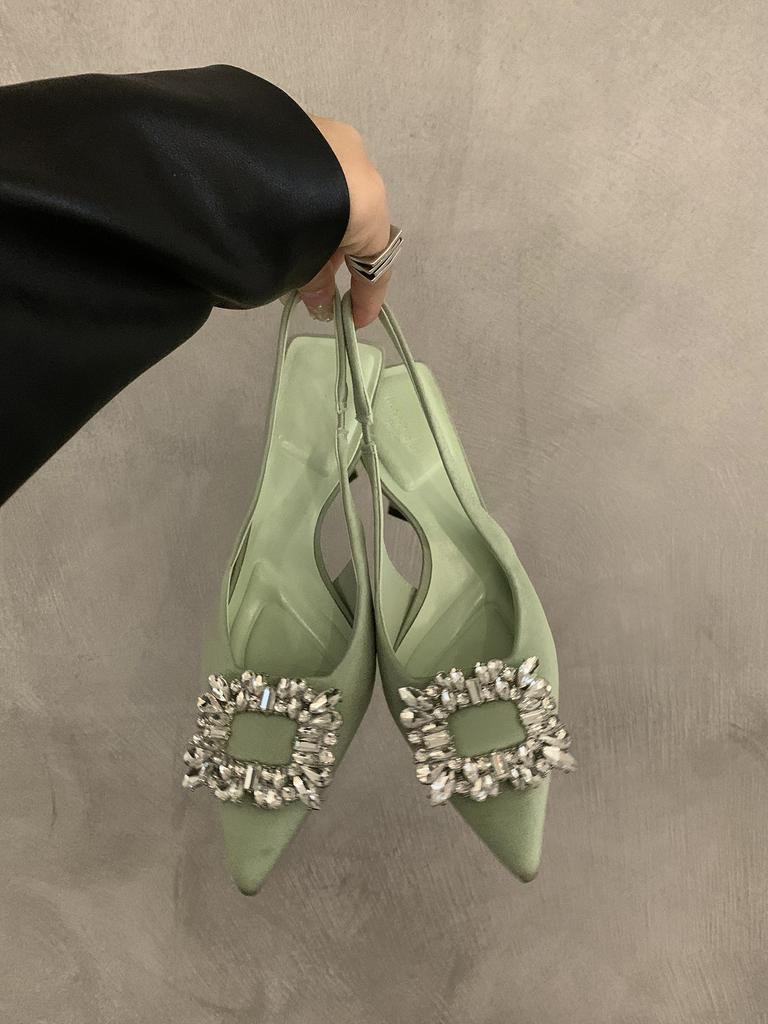 Temperament Thin Heel Black Bag Head Sandals Women's Shoes 2024 New Spring and Summer High-end Skirt Pointed Single Shoes