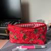 Zipper Design Pencil Case Strawberry Print Cosmetic Bag Trendy Makeup Pouch  School Supplies