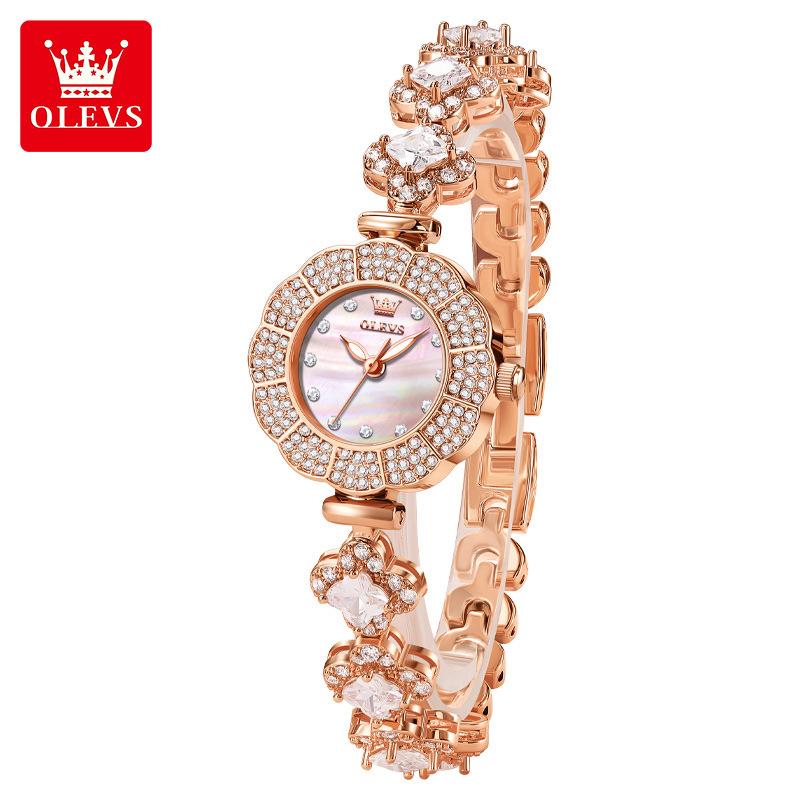 Ladies' Light Luxury Fashion Watch Full Diamond Inlaid Petal Shaped Dial Valentine's Day Gift Creative Quartz Watch
