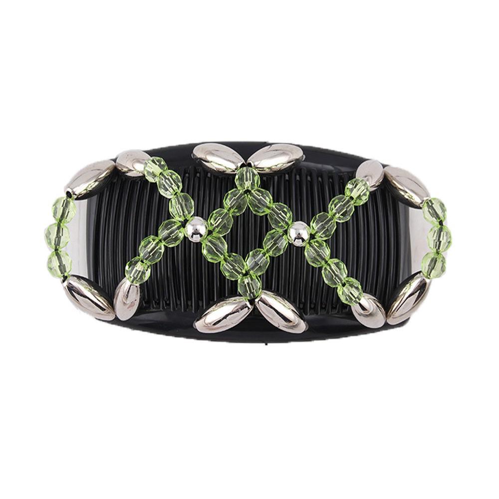 Большой ручной эластичный гребень для волос с бусинами и цветочным украшением - Универсальный двухрядный вкладыш для укладки и создания пучков