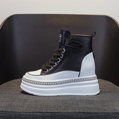 Высокие туфли женские из натуральной кожи новые женские туфли на толстой подошве универсальные повседневные туфли для увеличения роста кроссовки на платформе