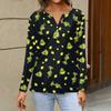 Women's Fashion Casual V-Neck Long Sleeve Decorative Button Christmas Print Top