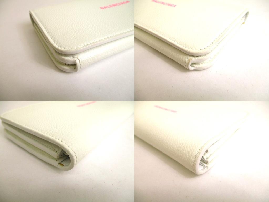 Authentic BALENCIAGA White Leather Women\'s Cash Thin Money Wallet #9690  Refurbished