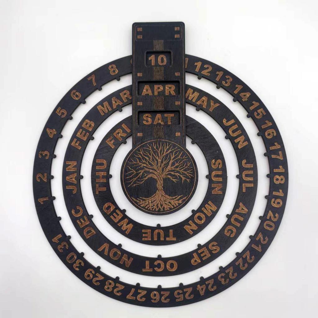 Wall Wooden Perpetual Calendar Creative Wood Wall Decoration For Living Room Wood Rustic Circular Wall Mounted Spin Perpetual