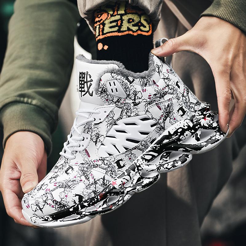 TUINANLE Мужские зимние ботинки с принтом граффити, зимние плюшевые теплые кроссовки на платформе, нескользящие, мужская спортивная обувь