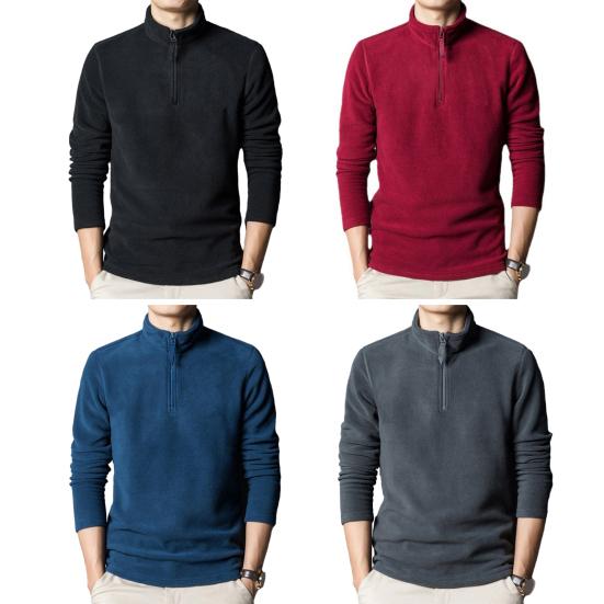 Мужская толстовка на осень-зиму, на молнии, со стойкой, с длинным рукавом, из толстого полар-флиса, однотонная, с длинным рукавом, защита шеи