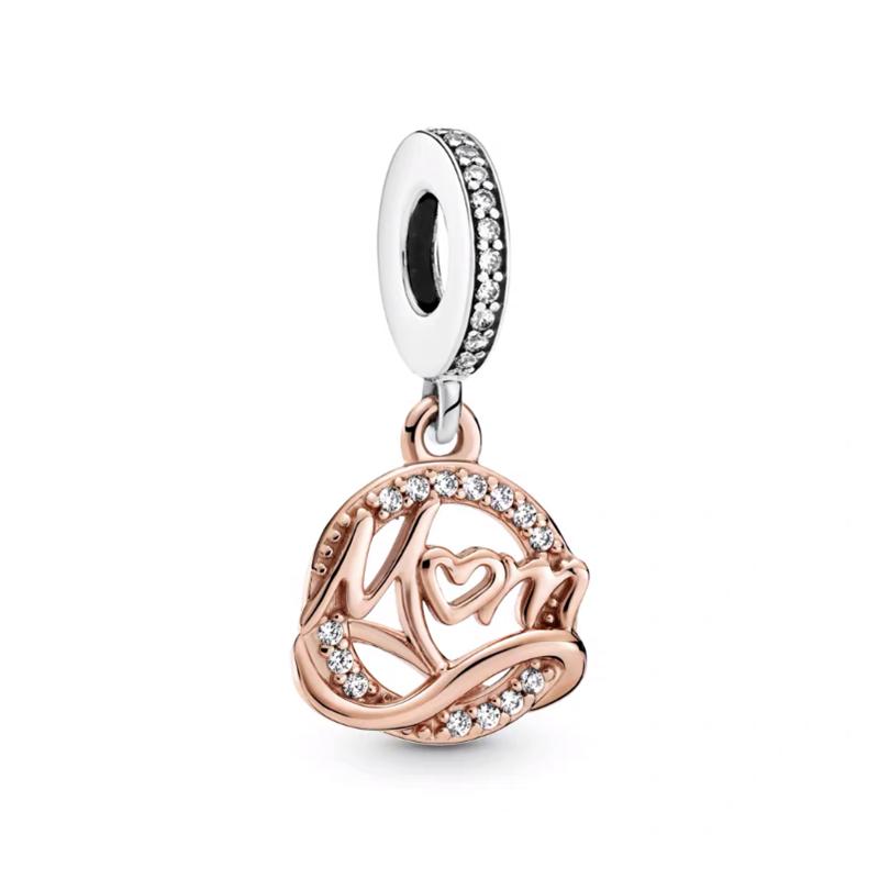 НОВЫЙ Rose Gold Семейная Любовь Шарм Подвеска Бусина Цветок Сердце Зажим Подходит к Серебряному Браслету DIY Украшения Подарок для Нее