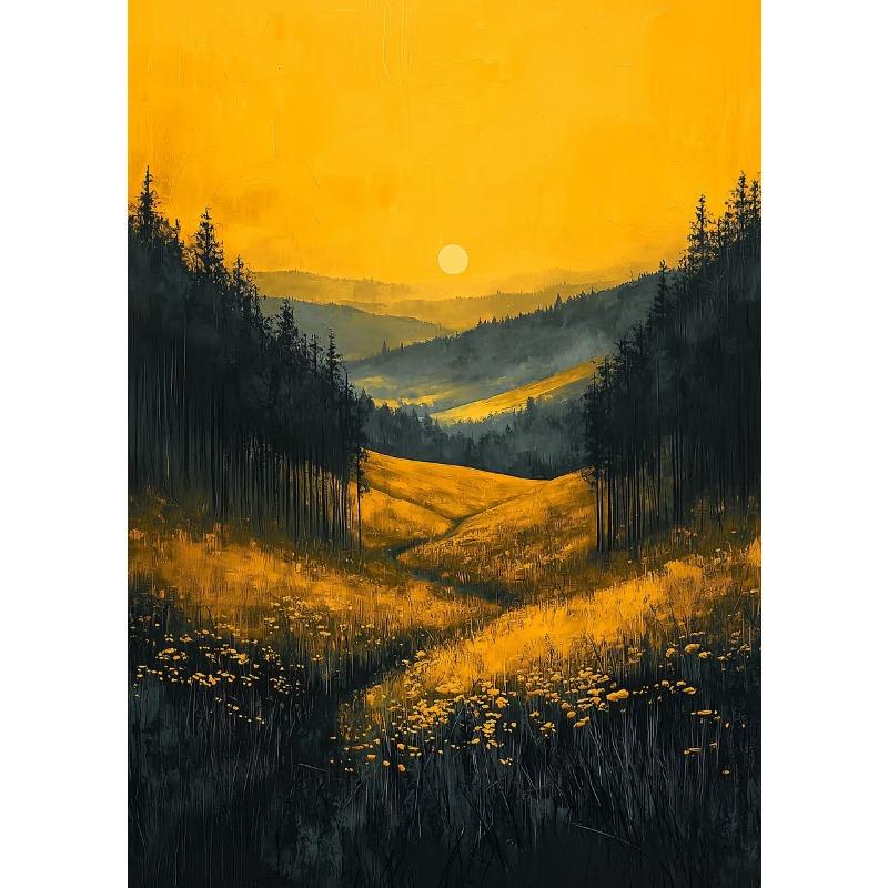 Ретро Теплая Лесная Долина Закат Природный Пейзаж Дикой Природы Художественный Постер Холст Принты Фреска Гостиная Спальня Украшение Дома