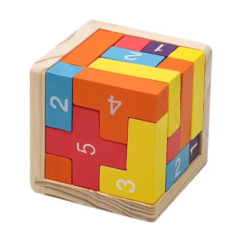 Funny Strategy Game 3D Luban Cube Puzzle Interlocking Educational Wooden Toy Brain Teaser Gift for Kids and Adults IQ Mind Game