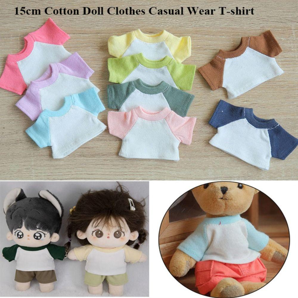 Футболка в стиле сращивания, повседневная одежда, 8 цветов, мягкие игрушки для кукол, футболка, блузка для 15-сантиметровой хлопковой куклы