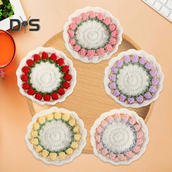 Подставка под стакан в виде тюльпана, связанная крючком. Подставки для чашек с цветами ручной работы для кофе и чая. Многоцелевой декор для домашнего бара и креативный подарок на новоселье, дни рождения.