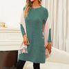 Женское повседневное платье с круглым вырезом, разрезом по подолу и длинными рукавами