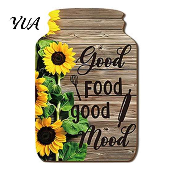 Decorative Wood Panels Mason Jar Shape Wall Decoration, Wooden Art with Sunflower Print, Rustic Decor Retro Hanging for Farmhouse Kitchen Living Room