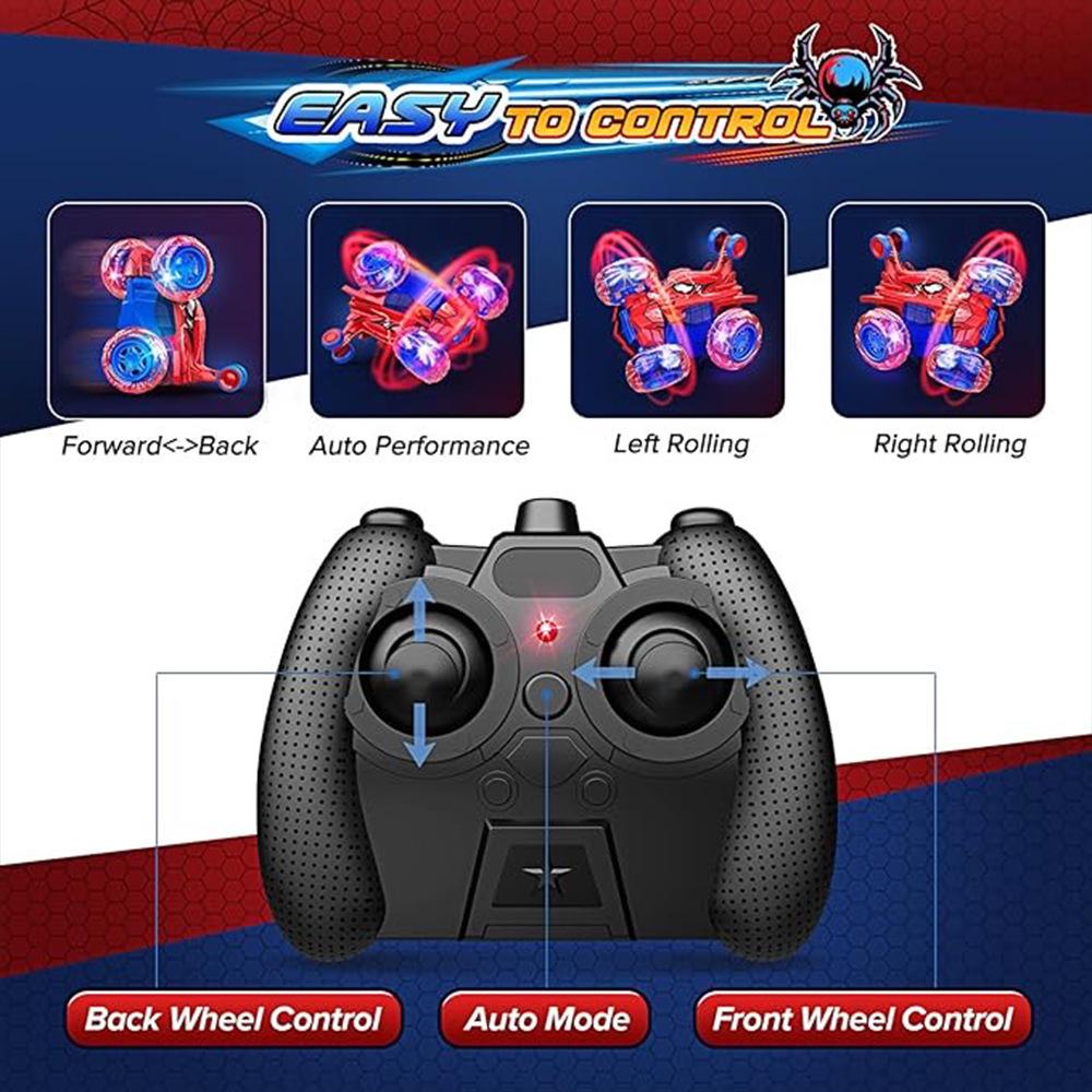 Машинка с дистанционным управлением Spider, игрушки для радиоуправляемых машинок, крутая трюковая машинка с функцией переворота на 360 градусов, полноприводные колеса с ярким светом, забавные игрушки для улицы, подарки для детей на день рождения или Рождество