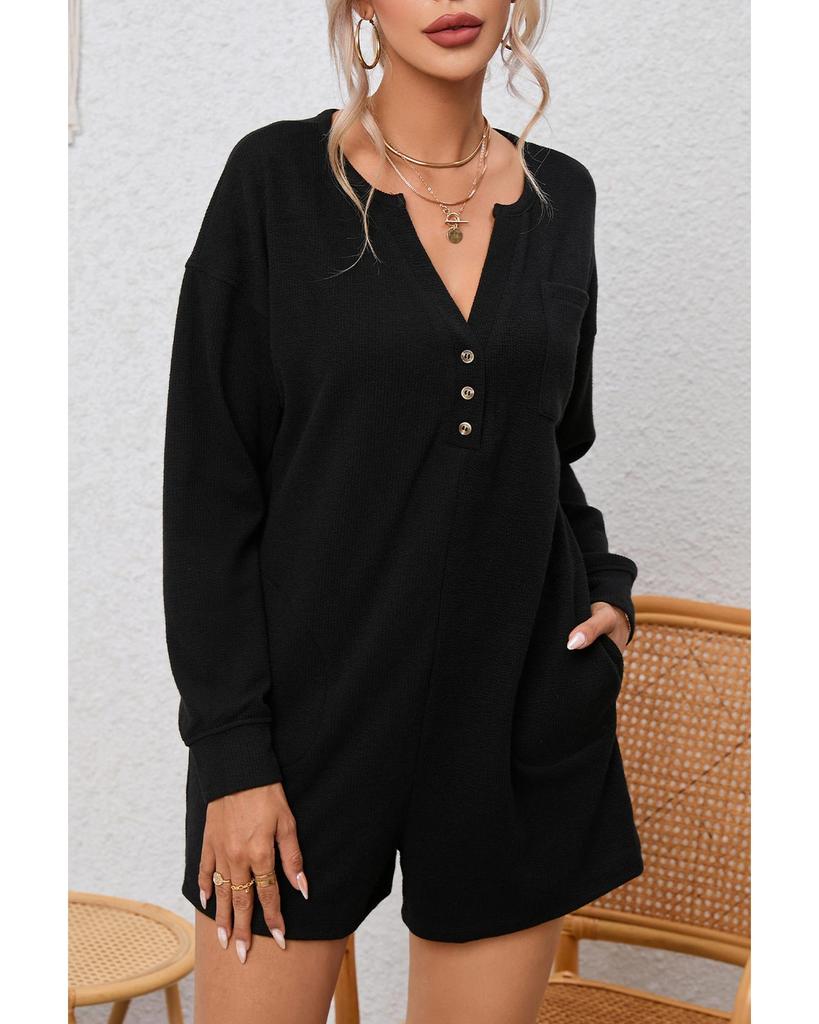 Azura Exchange Комбинезон с длинными рукавами и V-образным вырезом на пуговицах