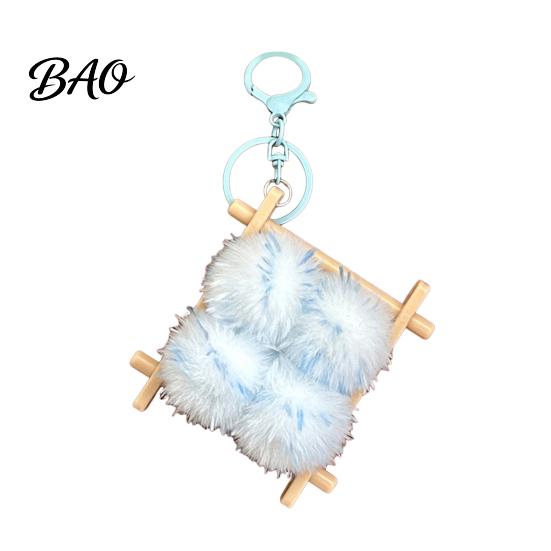 Fermented Doufu Bag Charm Bean Curd Plush Keychain, Fluffy Backpack Decoration Accessories with Keyring, Handbag Purse Keyring