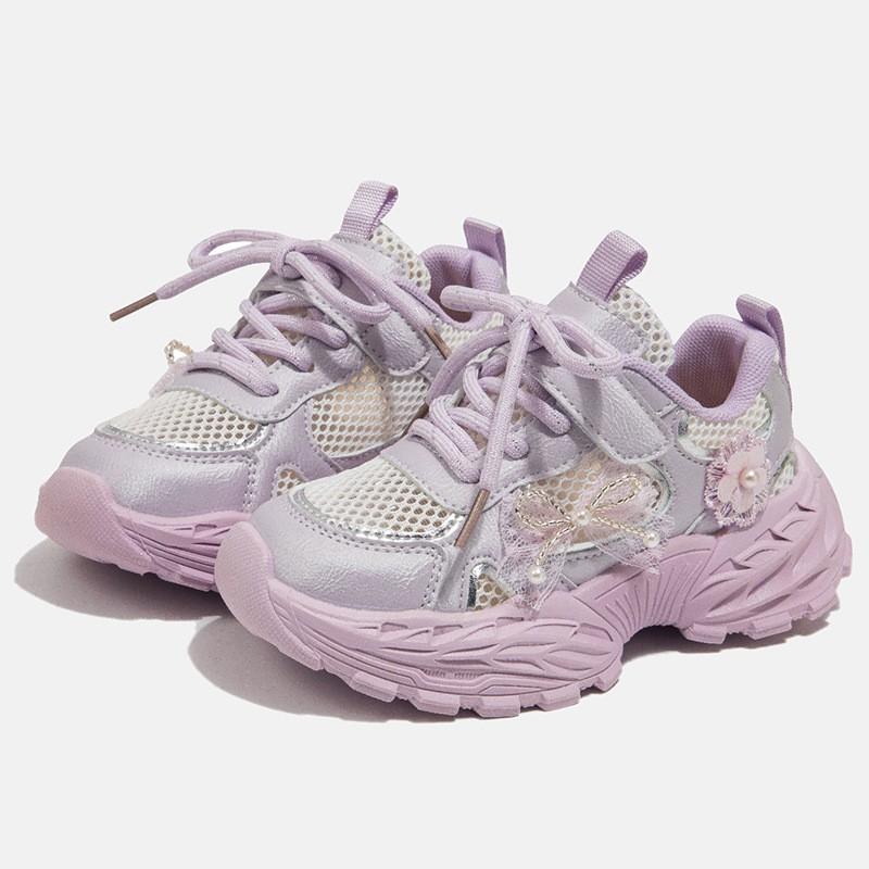 Girls Running Shoes Breathable Mesh Sneakers Kids Lightweight Casual Dad Outdoor Activity Footwear