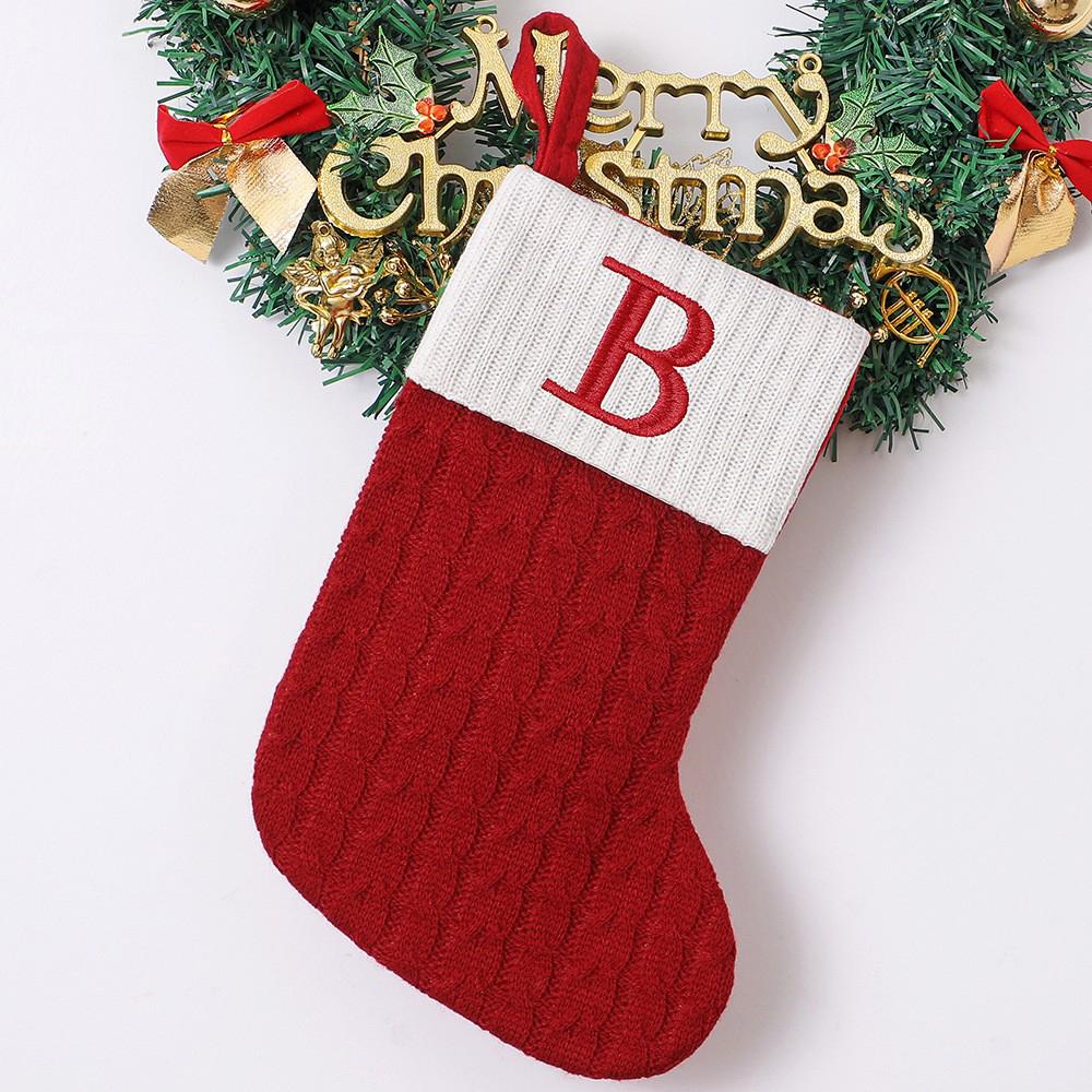 Christmas Socks Knitting Snowflake Letter Stocking Christmas Decoration For Home Xmas Gift Snowflake Alphabet Christmas Socks