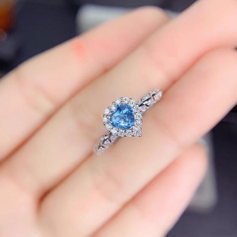 POMOiii Temperament Delicate Heart Blue Shaped Rings For Women Zircon Engagement Party Fine Jewelry Gift
