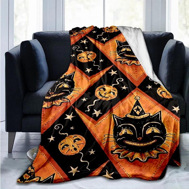 Halloween Pumpkin&horror Ghost Printed Blanket, Fashionable Warm Flannel Blanket, Sofa Bed Cover Blanket, Halloween Gift