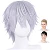 CaseEden Cosplay Wig Premium Cool Short Silver Hair 6078