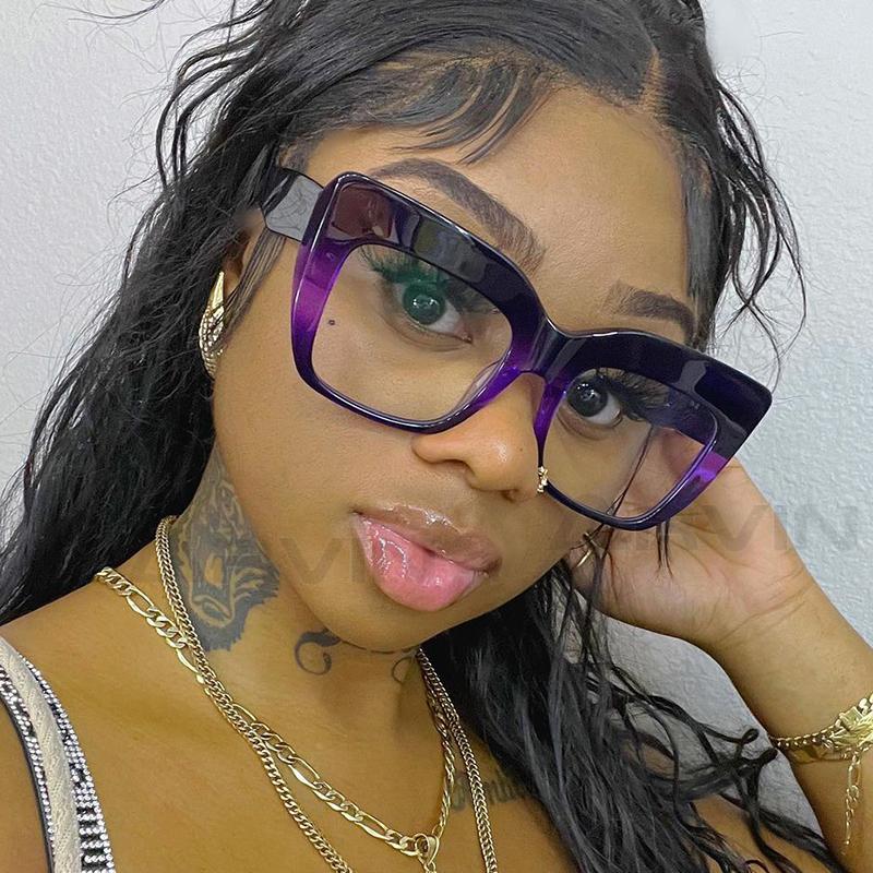 Оверсайз женская оправа для очков Модные сине-фиолетовые компьютерные очки Мужские ретро квадратные оправы Прозрачные линзы Очки