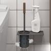 Walnut Toilet Brush Holder Set Wood Handle Wall Mounted Grey Gold Black White Aluminum Cup WC Brush Rack Kit with Storage Shelf