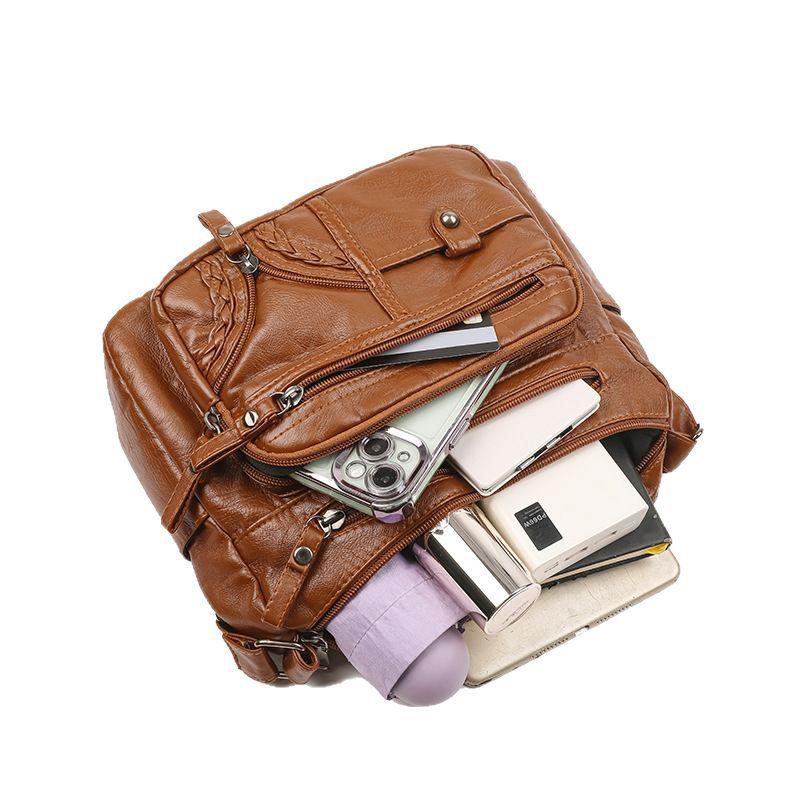 Women's Shoulder Bag PU Soft Leather Large Capacity Multi-function Crossbody Bag Retro Simple Mother Crossbody Bag