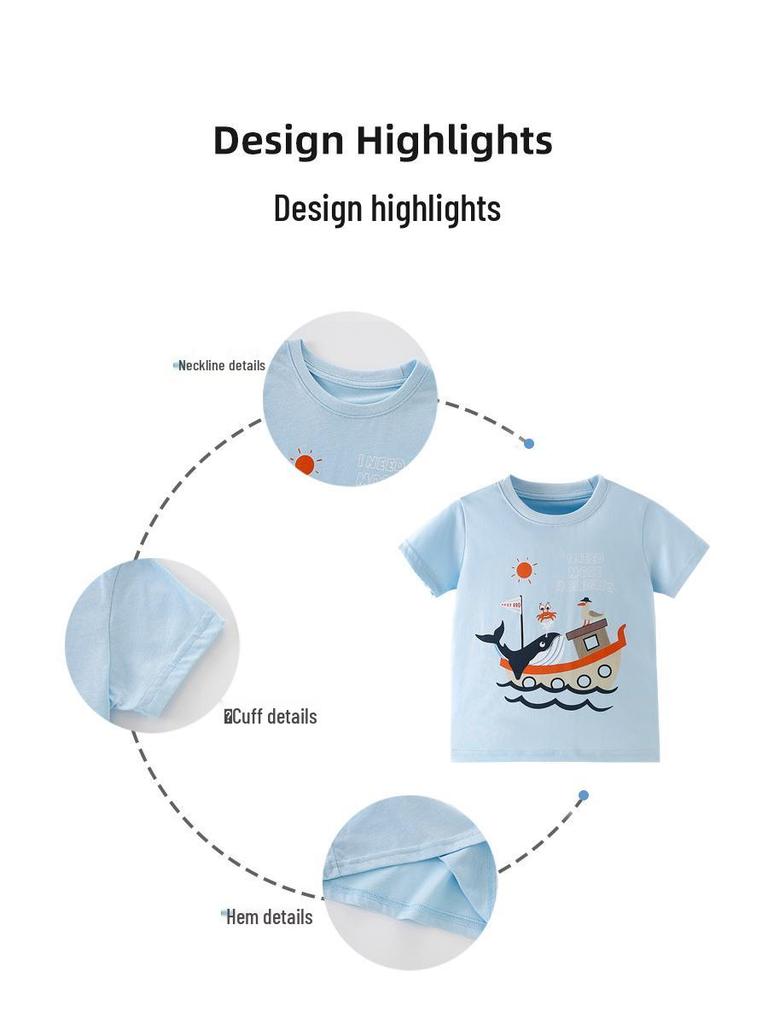 Cartoon Whale Ocean Round Neck Short-Sleeve Children's T-Shirt